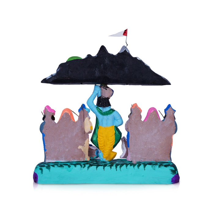 Krishna Govardhana Giridhari Clay Golu Bommai - 10 x 10 Inches | Giri Golu Doll/ Navaratri Golu Bomma/Gombe - Clay Kolu Bommai