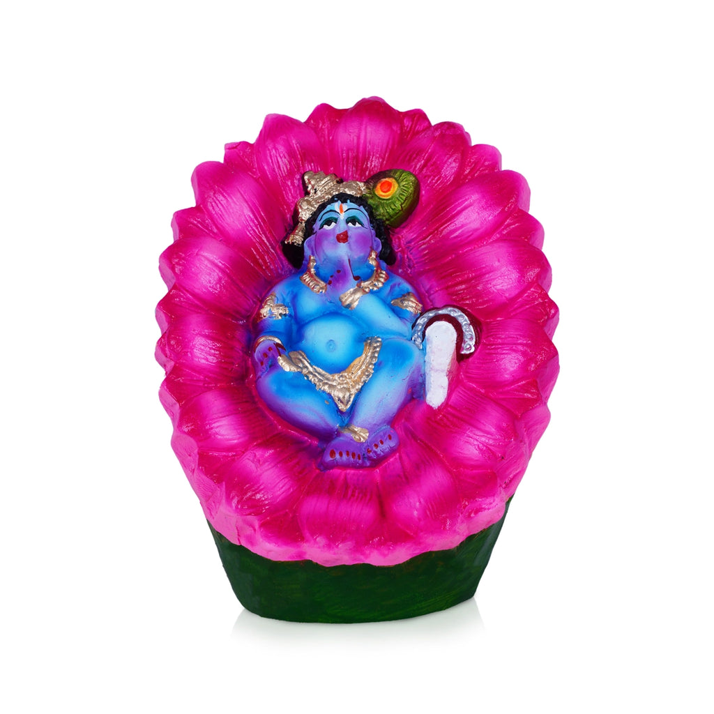 Lotus Krishna Clay Golu Bommai - 6 x 4 Inches | Giri Golu Doll/ Navaratri Golu Bomma/Gombe/Bommai