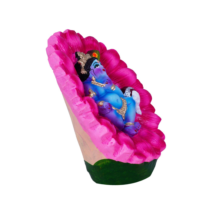 Lotus Krishna Clay Golu Bommai - 6 x 4 Inches | Giri Golu Doll/ Navaratri Golu Bomma/Gombe/Bommai