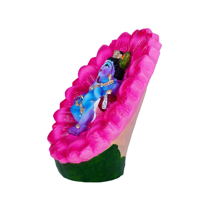 Lotus Krishna Clay Golu Bommai - 6 x 4 Inches | Giri Golu Doll/ Navaratri Golu Bomma/Gombe/Bommai