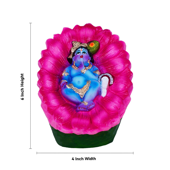 Lotus Krishna Clay Golu Bommai - 6 x 4 Inches | Giri Golu Doll/ Navaratri Golu Bomma/Gombe/Bommai