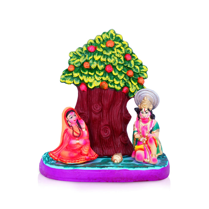 Sundara Kanda Sita Hanuman Ashoka Vanam Clay Golu Bommai - 8 x 7 Inches | Giri Golu Doll/ Navaratri Golu Bomma