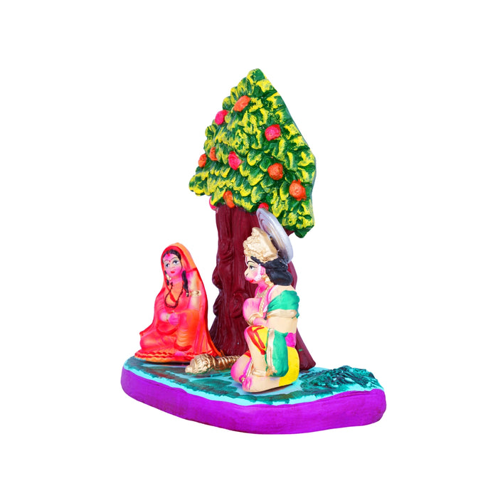 Sundara Kanda Sita Hanuman Ashoka Vanam Clay Golu Bommai - 8 x 7 Inches | Giri Golu Doll/ Navaratri Golu Bomma