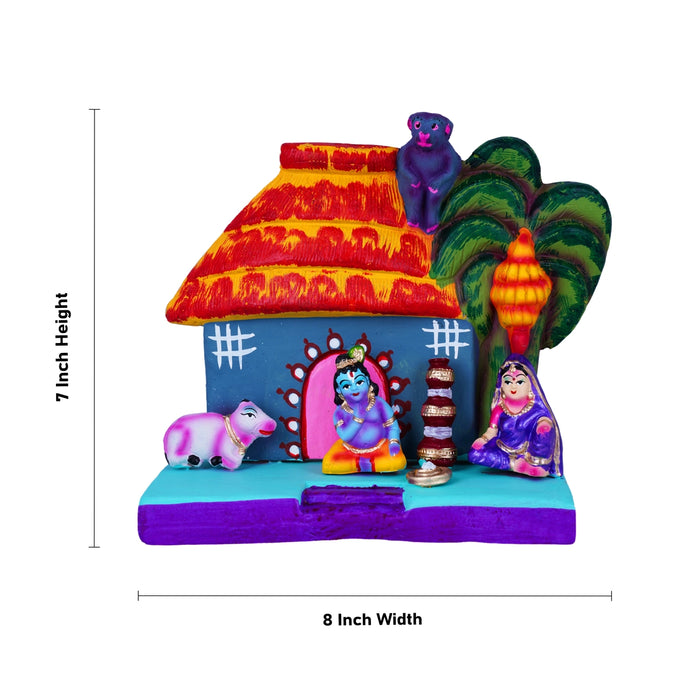 Draupadi Krishna Bhakti Clay Golu Bommai - 7 x 8 Inches | Giri Golu Doll/ Navaratri Golu Bomma/Gombe/Bommai - Clay Kolu Bommai