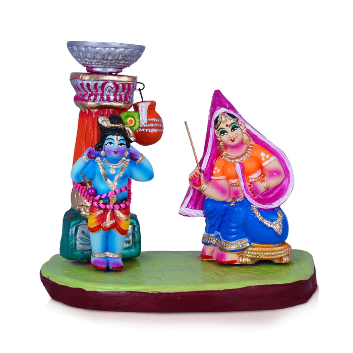 Yashoda Krishna Clay Golu Bommai - 7 x 7.5 Inches | Giri Golu Doll/ Navaratri Golu Bomma/Gombe/Bommai