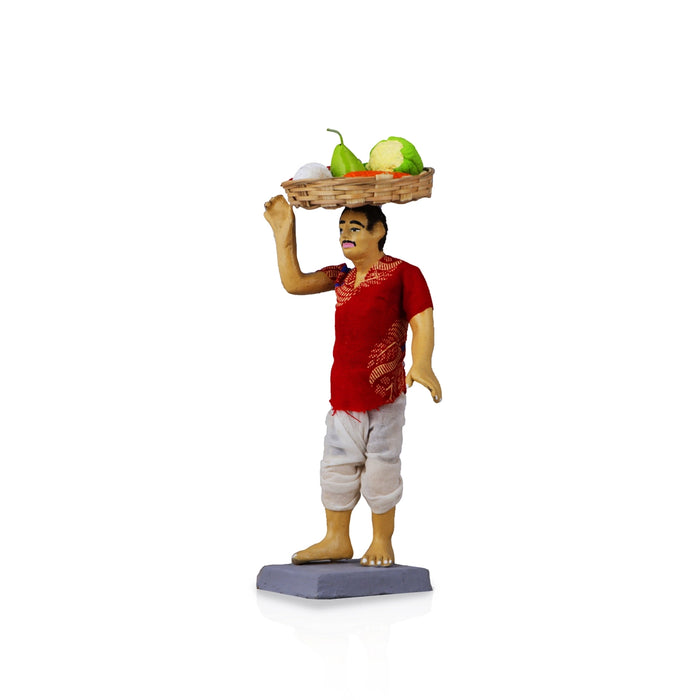 Fruits And Vegetable Seller Clay Golu Bommai - 8 x 3 Inches | Giri Golu Doll/Navaratri Golu Bomma/Gombe/Bommai - Clay Kolu Bommai