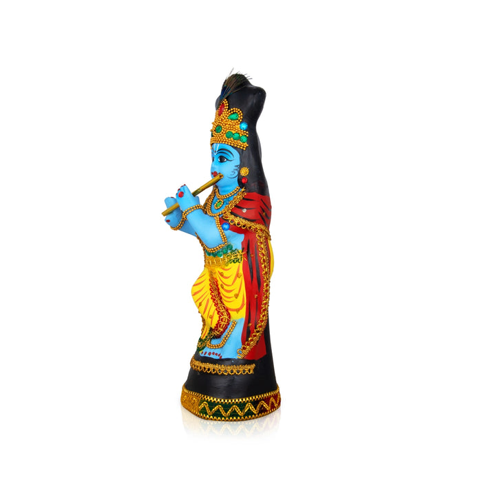 Krishna Statue With Alankaram - 14 x 6 Inches | Fibre Statue/ Krishna Murti for Pooja