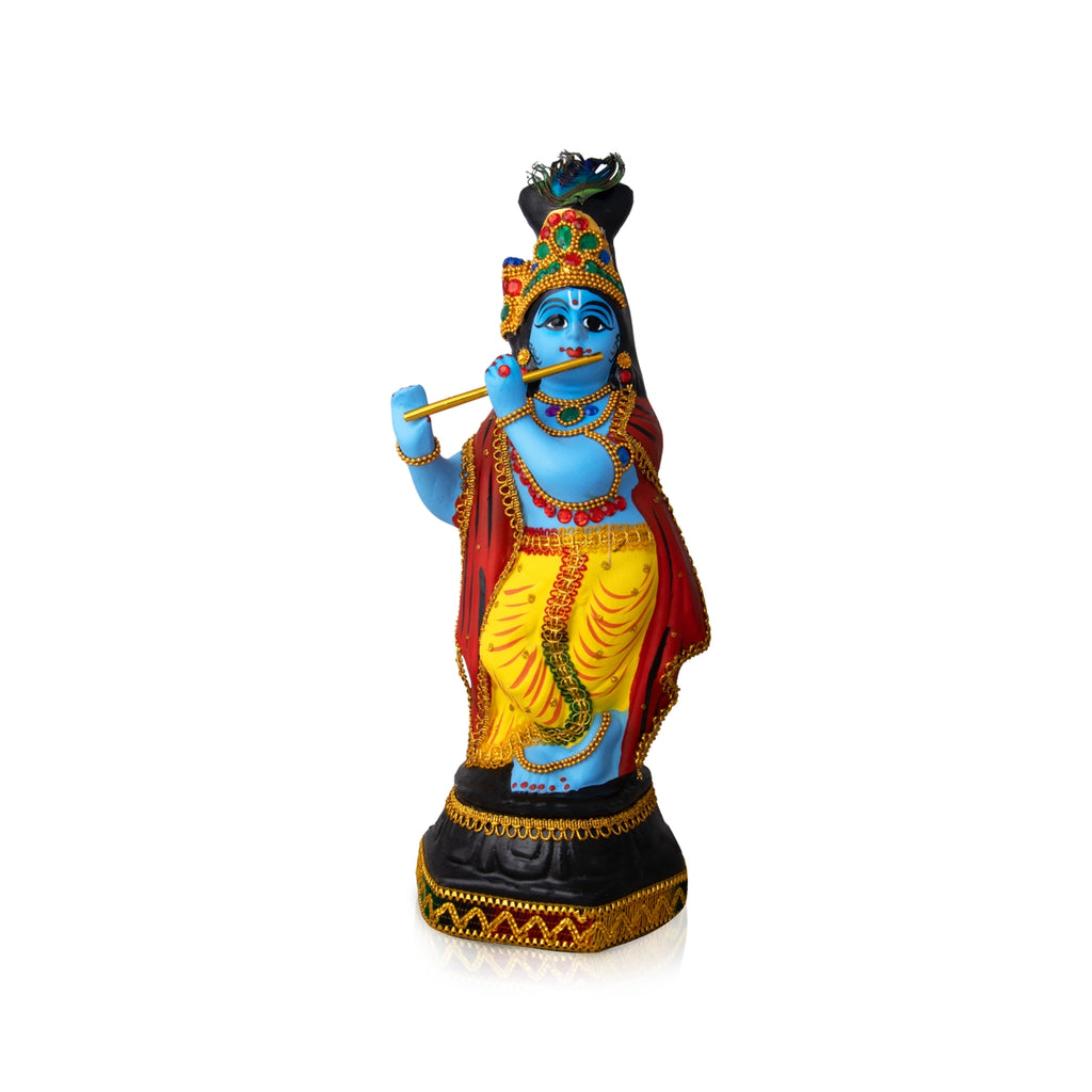 Krishna Statue With Alankaram - 17 x 6 Inches | Fibre Statue/ Krishna Murti for Pooja