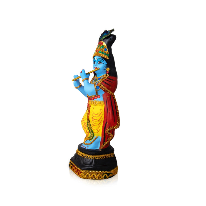 Krishna Statue With Alankaram - 17 x 6 Inches | Fibre Statue/ Krishna Murti for Pooja