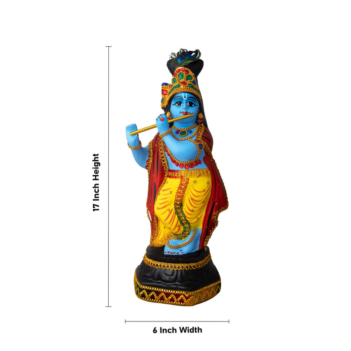 Krishna Statue With Alankaram - 17 x 6 Inches | Fibre Statue/ Krishna Murti for Pooja