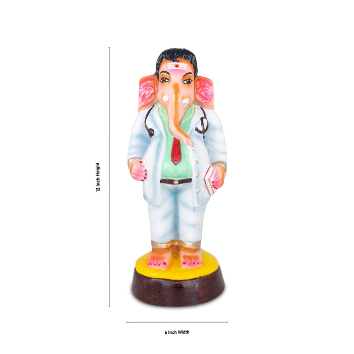 Doctor Ganesh Paper Mache Golu Bommai - 12 x 6 Inches | Giri Golu Doll/ Ganesh Chaturthi Decor/Gombe/Bommai