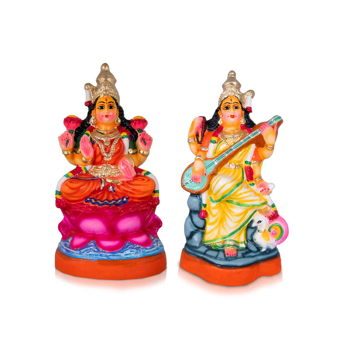 Lakshmi Saraswati With Garland Paper Mache Golu Bommai Pair - 15 Inches | Giri Golu Bomma/ Navaratri Golu Doll