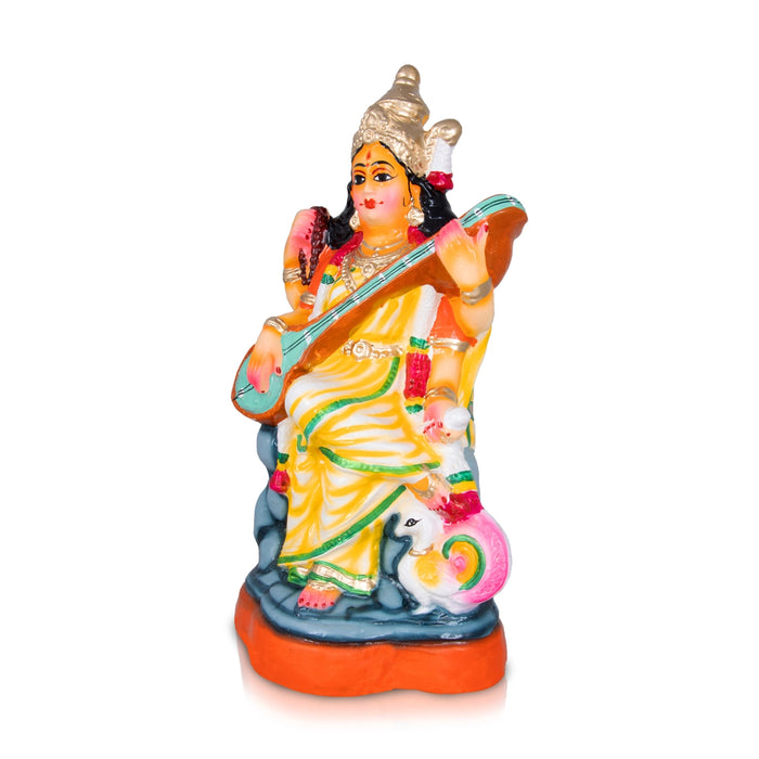 Lakshmi Saraswati With Garland Paper Mache Golu Bommai Pair - 15 Inches | Giri Golu Bomma/ Navaratri Golu Doll