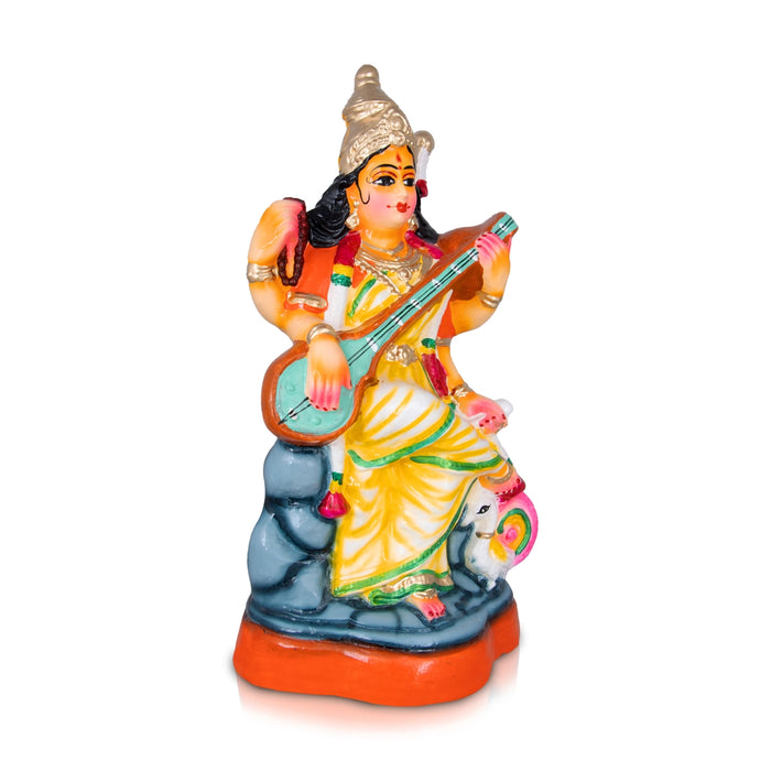 Lakshmi Saraswati With Garland Paper Mache Golu Bommai Pair - 15 Inches | Giri Golu Bomma/ Navaratri Golu Doll