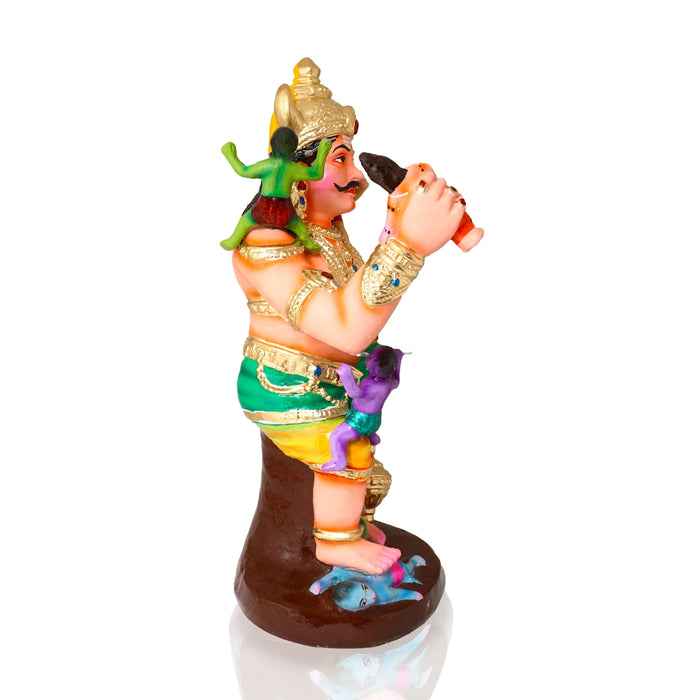 Kumbakarnan War Clay Golu Bommai - 19 x 12 Inches |7 Pcs/ Giri Golu Doll/ Navaratri Golu Bomma/Gombe
