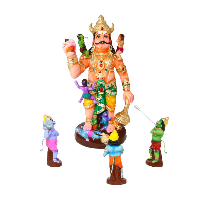 Kumbakarnan War Clay Golu Bommai - 19 x 12 Inches |7 Pcs/ Giri Golu Doll/ Navaratri Golu Bomma/Gombe