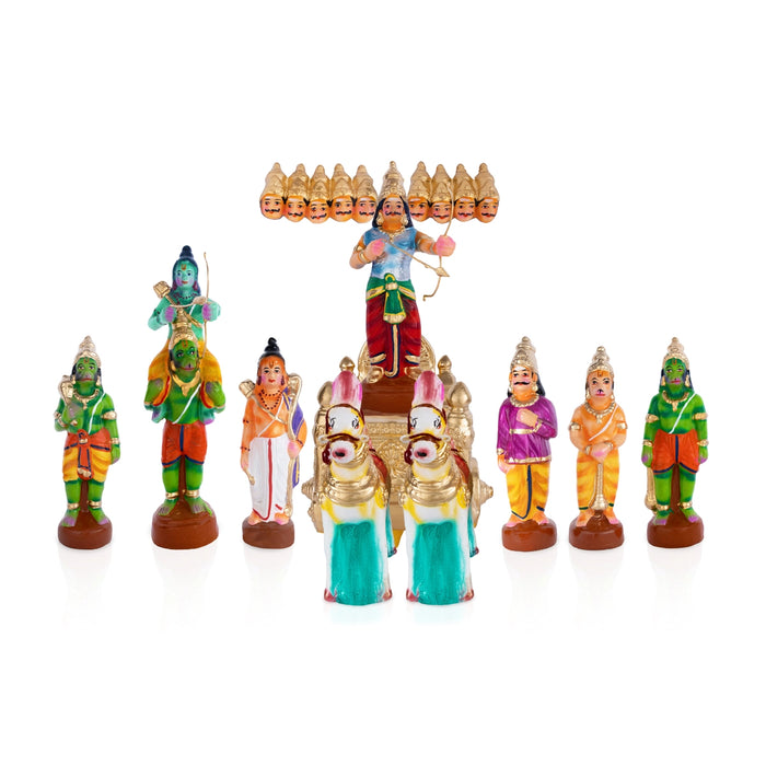 Ravana Vadham Clay Golu Bommai Set - 11 x 4 Inches | Giri Golu Doll/Navaratri Golu Bomma/ Gombe/ Bommai