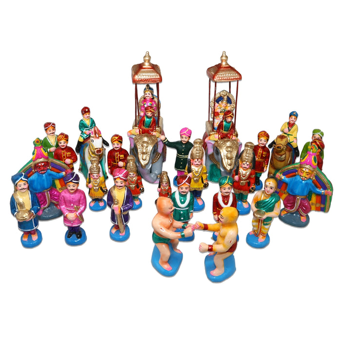 Mysore Dasara Clay Golu Bommai Set - 6 x 4 Inches | 34 Pcs/ Giri Golu Doll/ Navaratri Golu Bomma/ Gombe/ Bommai
