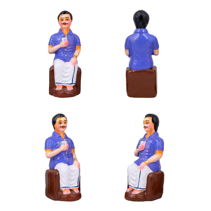 Tea Shop Clay Golu Bommai Set - 7 x 2.5 Inches | Giri Golu Doll/ Navaratri Golu Bomma/Gombe/Bommai - Clay Kolu Bommai