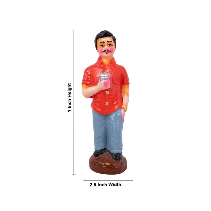 Tea Shop Clay Golu Bommai Set - 7 x 2.5 Inches | Giri Golu Doll/ Navaratri Golu Bomma/Gombe/Bommai - Clay Kolu Bommai
