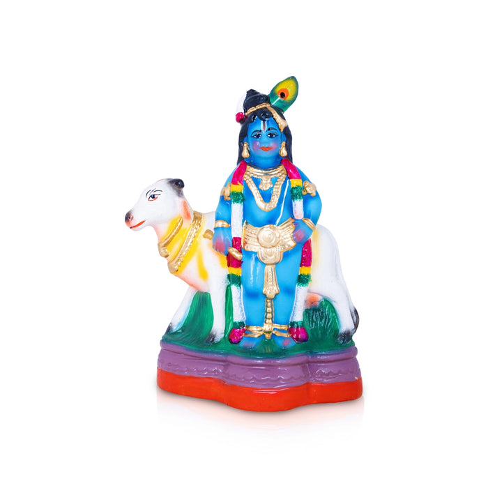 Cow Krishna Clay Golu bommai - 10 x 7 Inches | Giri Golu Doll/ Navaratri Golu Bommalu/ Gombe/ Bommai