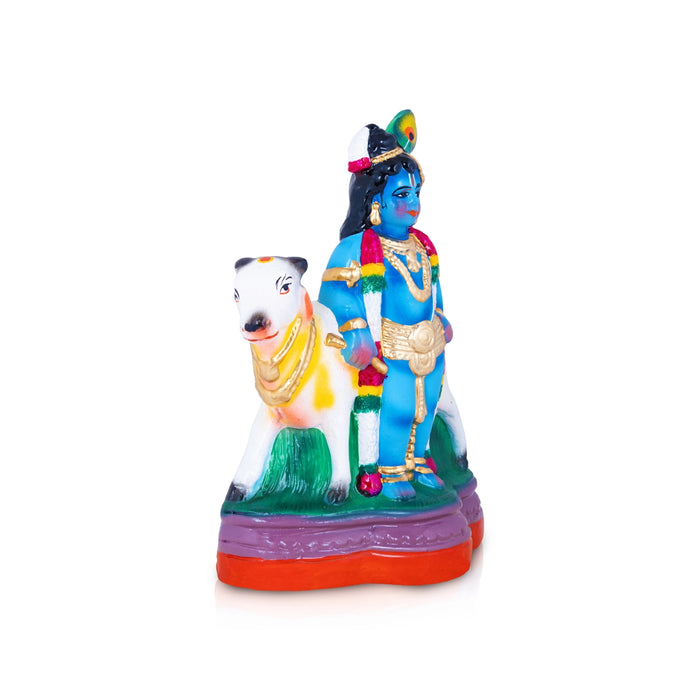 Cow Krishna Clay Golu bommai - 10 x 7 Inches | Giri Golu Doll/ Navaratri Golu Bommalu/ Gombe/ Bommai
