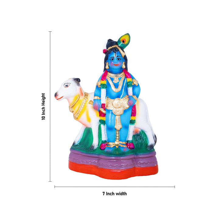 Cow Krishna Clay Golu bommai - 10 x 7 Inches | Giri Golu Doll/ Navaratri Golu Bommalu/ Gombe/ Bommai
