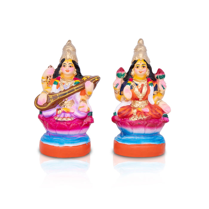 Lakshmi Saraswathi Clay Golu Bommai Pair - 8 Inches | Giri Golu Doll/ Navaratri Golu Bomma/Gombe/Bommai