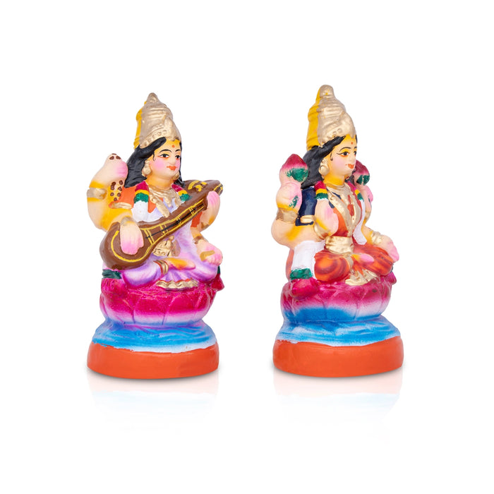 Lakshmi Saraswathi Clay Golu Bommai Pair - 8 Inches | Giri Golu Doll/ Navaratri Golu Bomma/Gombe/Bommai