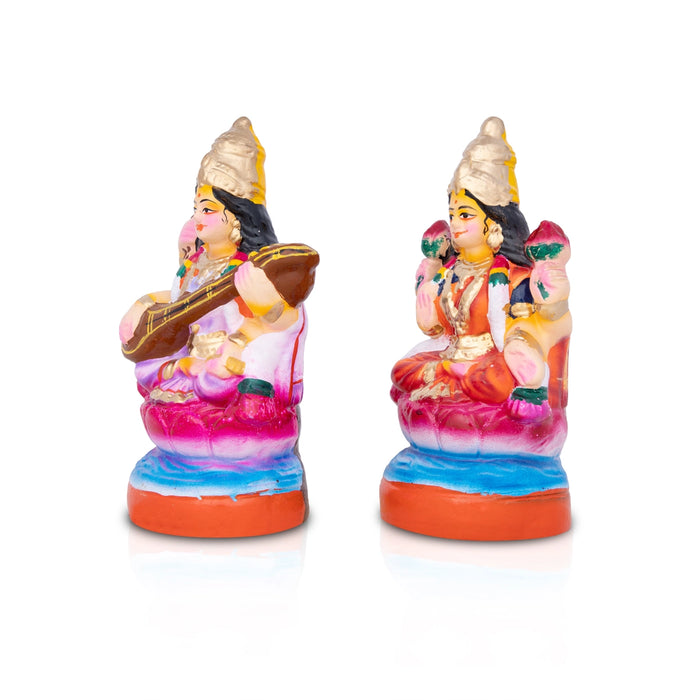 Lakshmi Saraswathi Clay Golu Bommai Pair - 8 Inches | Giri Golu Doll/ Navaratri Golu Bomma/Gombe/Bommai