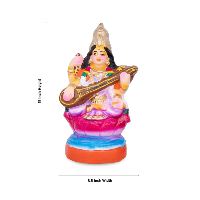 Lakshmi Saraswathi Clay Golu Bommai Pair - 8 Inches | Giri Golu Doll/ Navaratri Golu Bomma/Gombe/Bommai