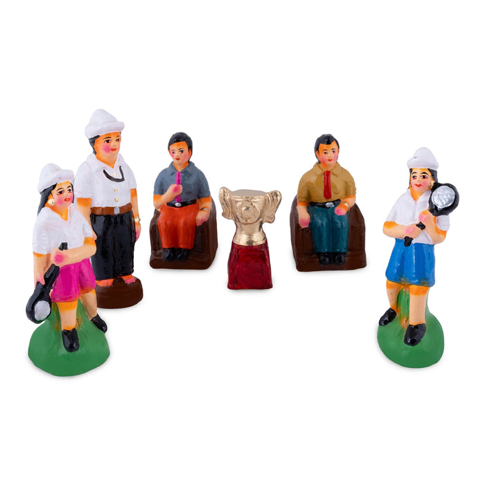 Tennis Set Clay Golu bommai - 7 x 2.5 Inches | Giri Golu Doll/ Navaratri Golu Bomma/ Gombe/ Bommai