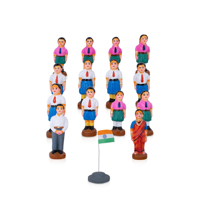 School Assembly Clay Golu Bommai - 7 x 2.5 Inches | Giri Golu Doll/ Navaratri Golu Bomma/ Gombe/ Bommai