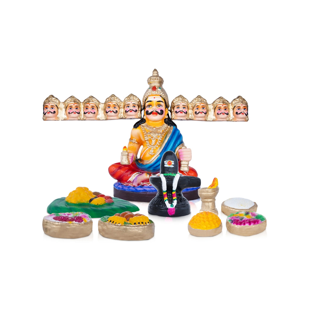 Ravana Linga Pooja Clay Golu Bommai Set - 14 x 24 Inches | Giri Golu Doll/ Navaratri Golu Bomma/Gombe/Bommai