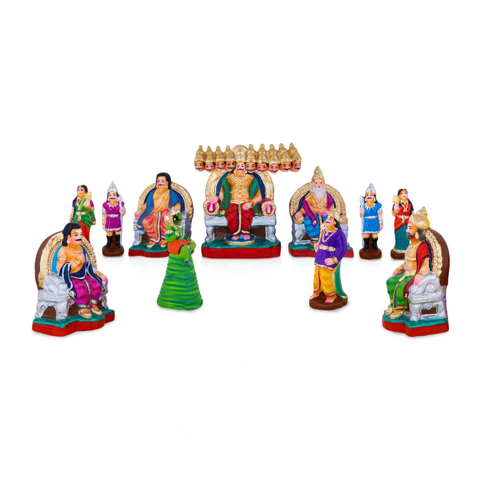 Ravana Darbar Clay Golu bommai Set - 10 x 6 Inches | Giri Golu Doll/ Navaratri Golu Bommai/ Gombe