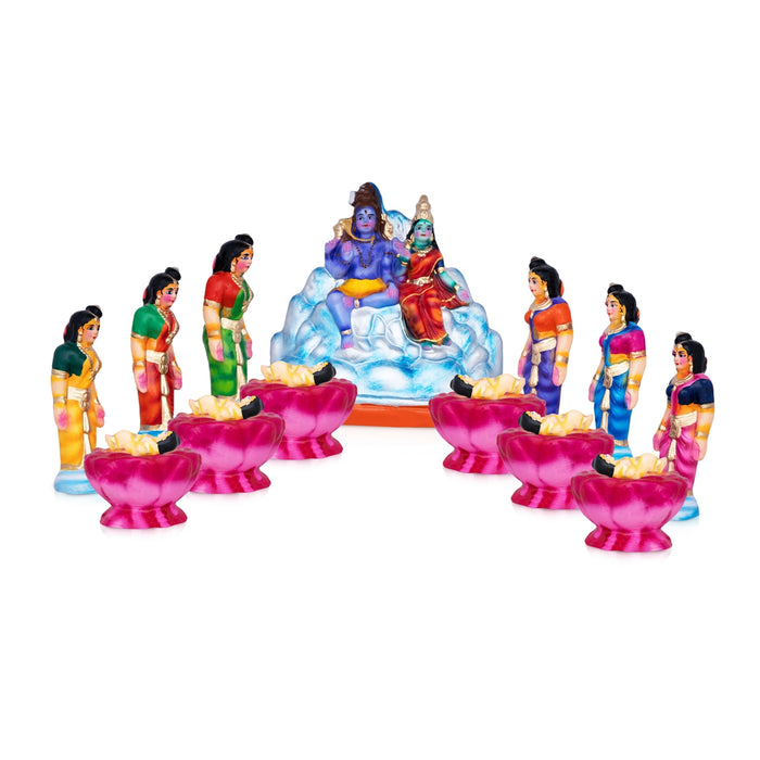 Karthigai Pengal Clay Golu Bommai Set - 10 x 9 Inches | Giri Golu Doll/ Navaratri Golu Bomma/Gombe/Bommai