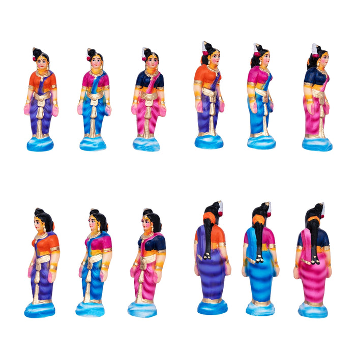 Karthigai Pengal Clay Golu Bommai Set - 10 x 9 Inches | Giri Golu Doll/ Navaratri Golu Bomma/Gombe/Bommai