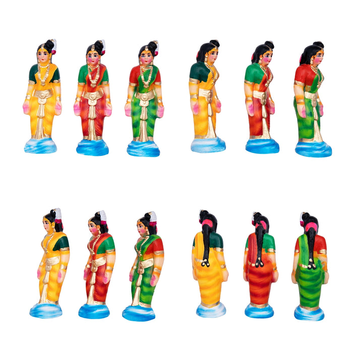 Karthigai Pengal Clay Golu Bommai Set - 10 x 9 Inches | Giri Golu Doll/ Navaratri Golu Bomma/Gombe/Bommai