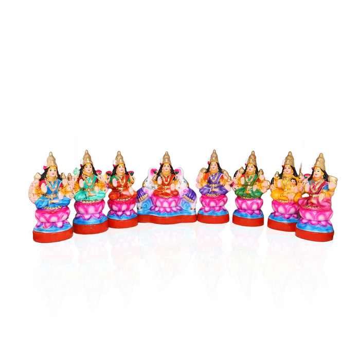 Ashta Lakshmi Clay Golu Bommai Set - 9 x 8 Inches | Giri Golu Doll/ Navaratri Golu Bomma/ Gombe/ Bommai