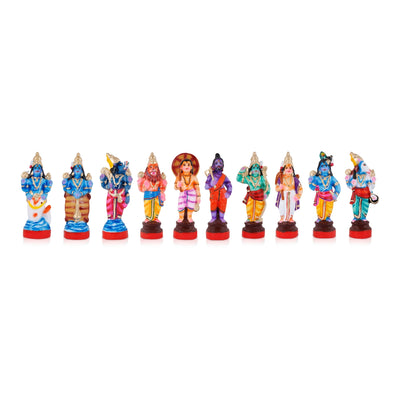 Dasavathaaram Clay Golu Bommai Set - 10 X 4 Inches | Giri Golu Doll/ Navaratri Golu Bomma/ Gombe/ Bommai