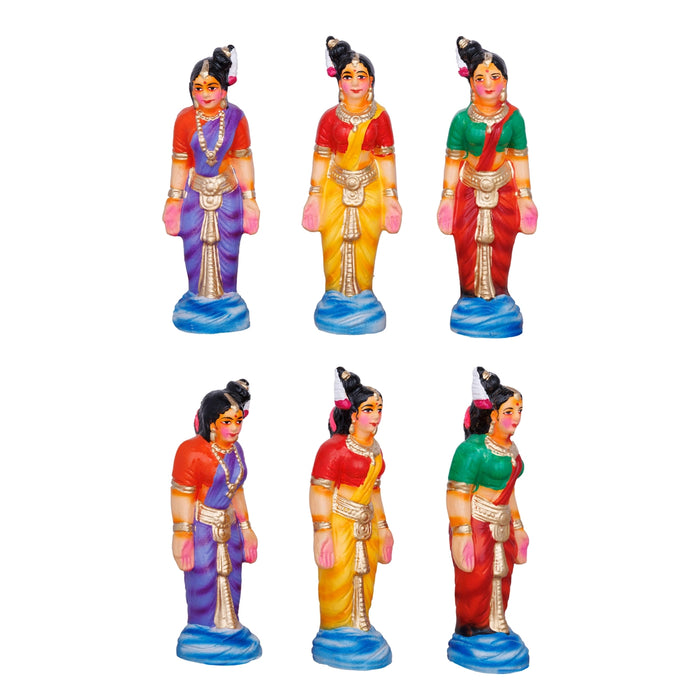 Karthigai Pengal Clay Golu Bommai Set - 10 X 9.5 Inches | Giri Golu Doll/ Navaratri Golu Bomma/ Gombe/ Bommai - Clay Kolu Bommai