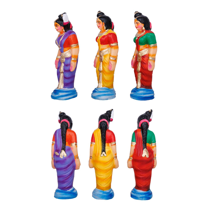 Karthigai Pengal Clay Golu Bommai Set - 10 X 9.5 Inches | Giri Golu Doll/ Navaratri Golu Bomma/ Gombe/ Bommai - Clay Kolu Bommai