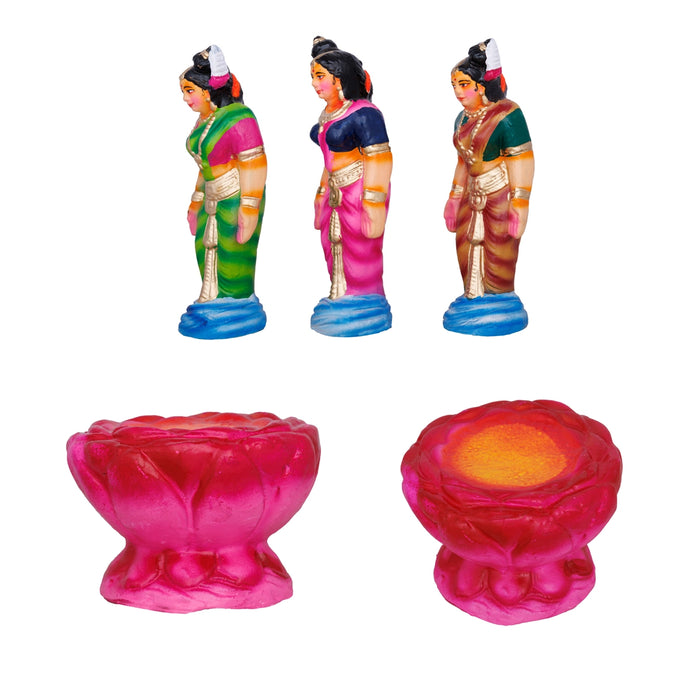 Karthigai Pengal Clay Golu Bommai Set - 10 X 9.5 Inches | Giri Golu Doll/ Navaratri Golu Bomma/ Gombe/ Bommai - Clay Kolu Bommai