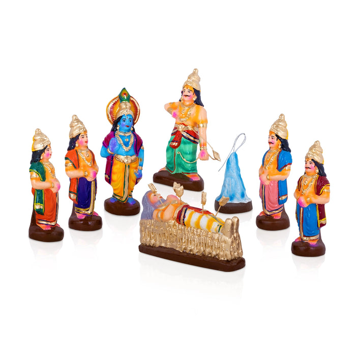 Bheeshmar Ambu Padukkai Clay Golu Bommai Set - 9 x 3 Inches | Golu Doll/ Navaratri Golu Bommalu/ Gombe