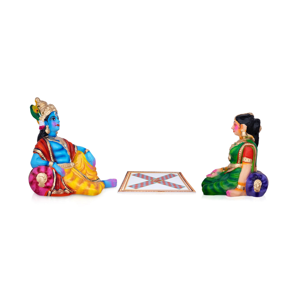 Krishna Radha Thayam Aduthal Paper Mache Golu Bommai Set - 9 x 5 Inches | Giri Golu Doll/ Navaratri Golu Bomma