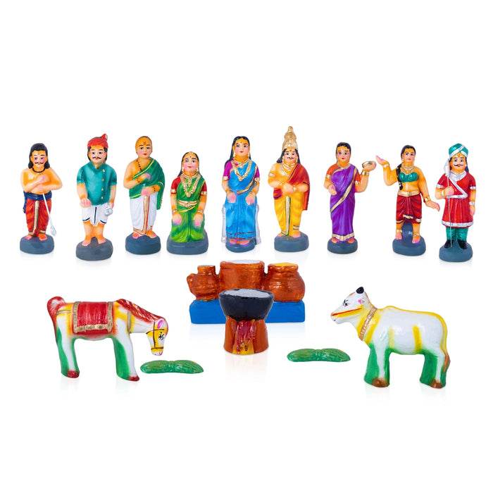 Pandavar Maaruvedam Clay Golu Bommai Set - 9.5 x 3 Inches | Giri Golu Doll/ Navaratri Kolu Bommai/Gombe