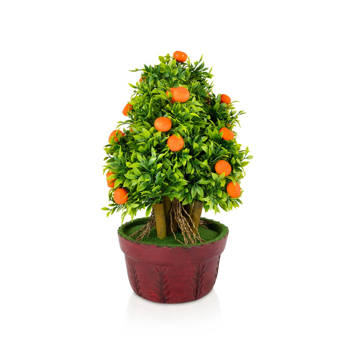 Artificial Bonsai Plant - 11 x 7 Inches | Decorative Faux Tree / Indoor Orange Plant for Tabletop Decor