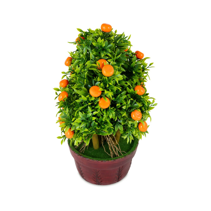 Artificial Bonsai Plant - 11 x 7 Inches | Decorative Faux Tree / Indoor Orange Plant for Tabletop Decor