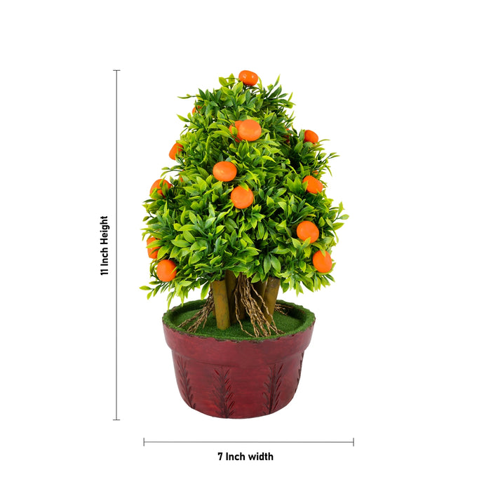 Artificial Bonsai Plant - 11 x 7 Inches | Decorative Faux Tree / Indoor Orange Plant for Tabletop Decor