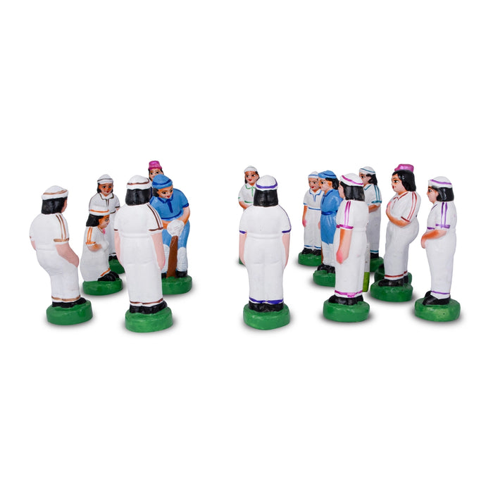 Cricket Game Clay Golu Bommai Set - 7 x 2.5 Inches | Giri Golu Doll/ Navaratri Golu Bomma/Gombe/Bommai